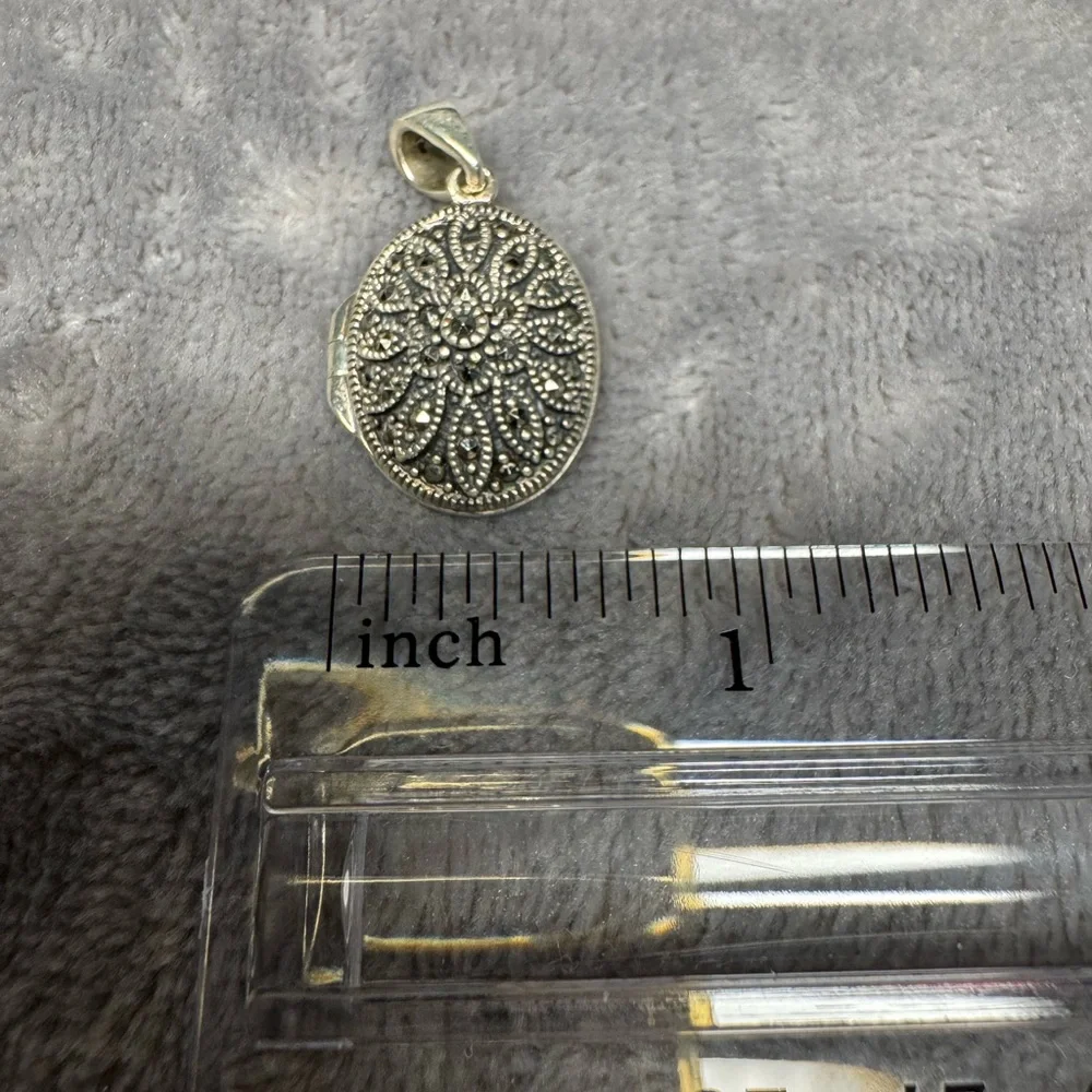 925A Thai Sterling Silver Marcasite Locket Pendant - Picture 5 of 6